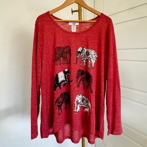 Women's Plus Size Flowy Boho Lightweight Eclectic Long Sleeve Top Red Sz 2X‎ USA